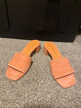Stuart Weitzman Coral Suede Block Heel Slide